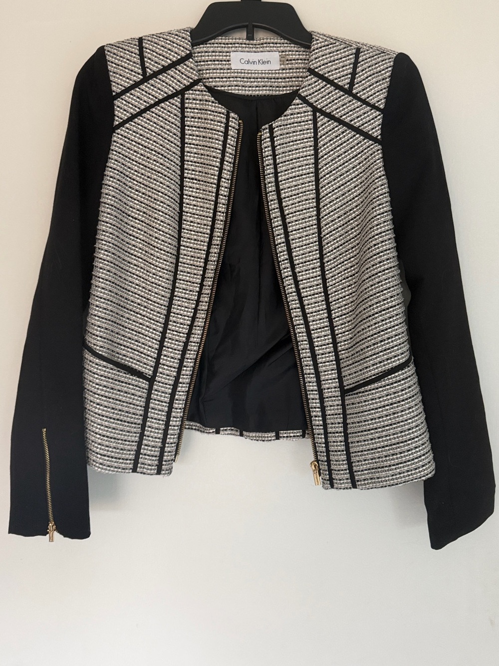 Calvin Klein Black & Ivory Structured Textured Zip Jacket, NWOT